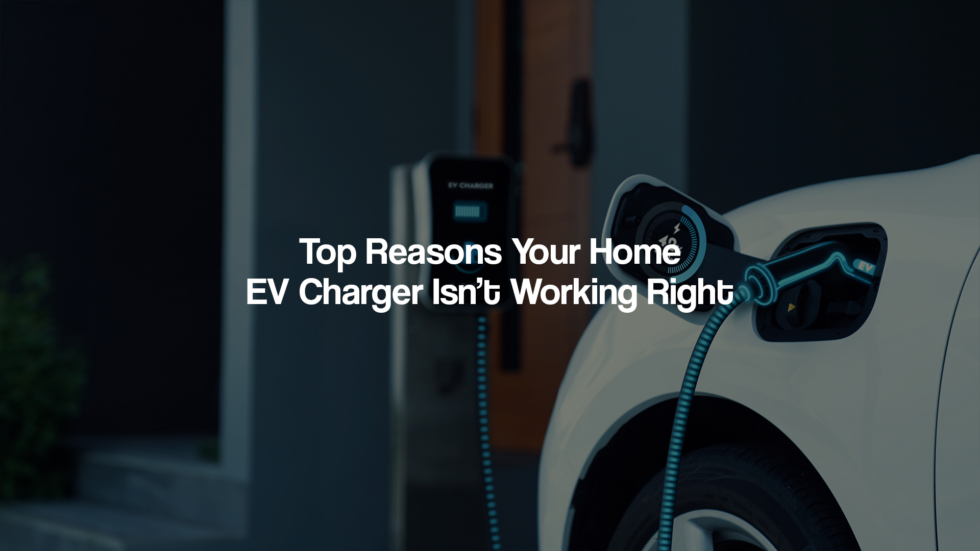 Frustrated EV owner checking a non-functional home EV charger plugged into an electric vehicle.