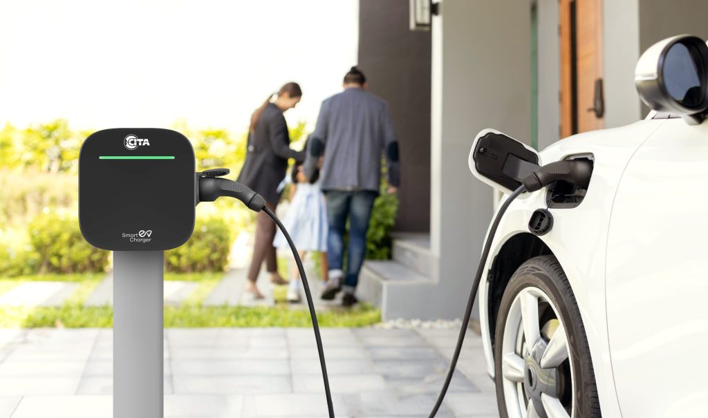 focus home charging station ev car blur progressive family background