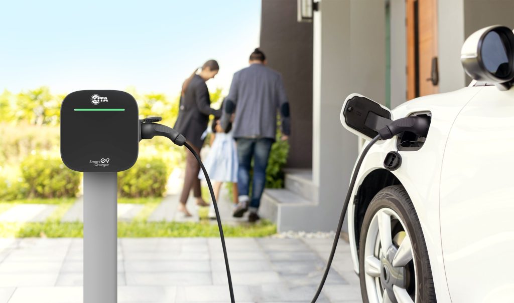 focus home charging station ev car blur progressive family background