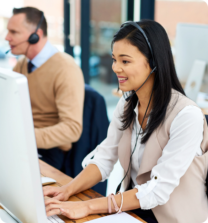 phone call man woman computer customer support help desk telemarketing office headset online consultation client service agent coworking space crm adv