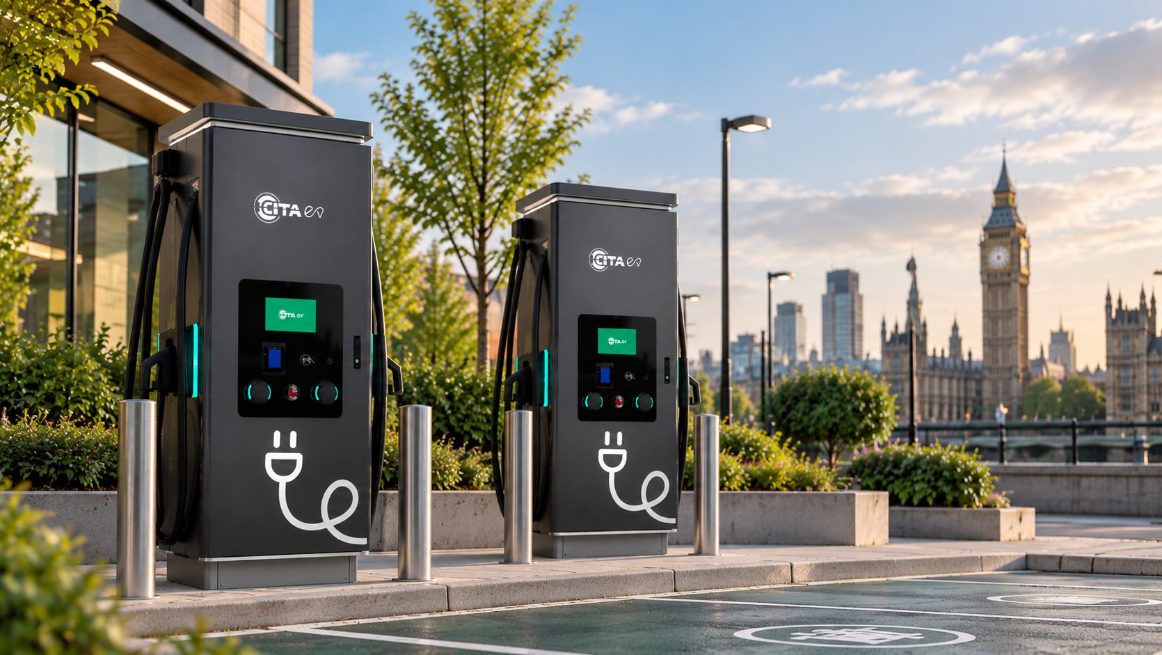 CITA EV Chargers with London Skyline