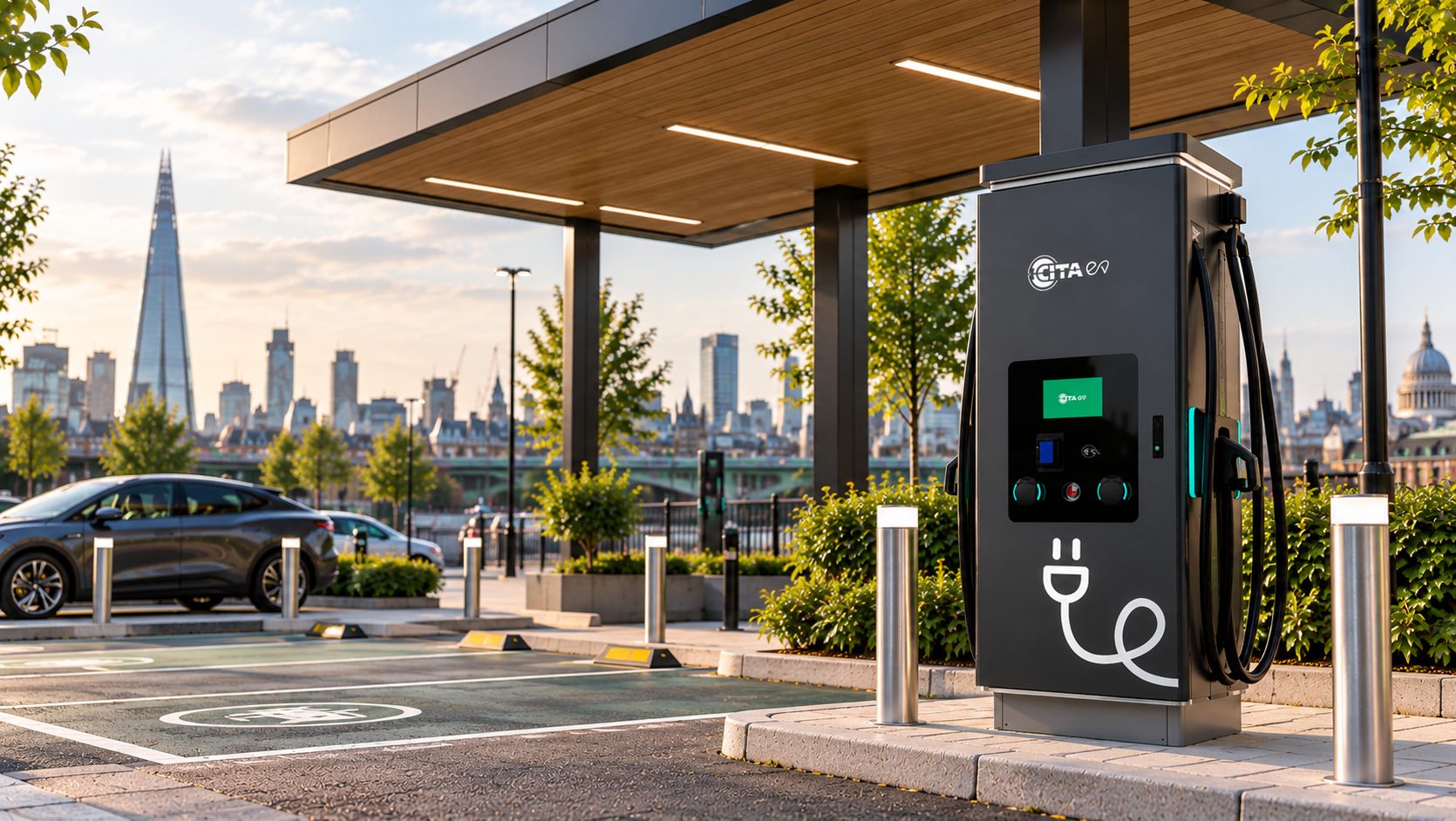 London EV Charging Hub at Golden Hour